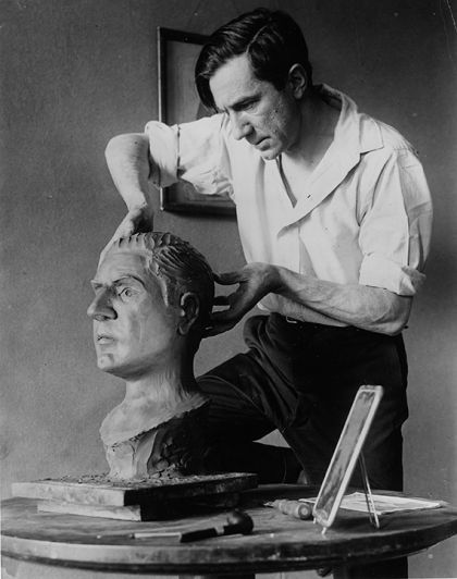 Bela Lugosi Sculpts self portrait in publicly photo